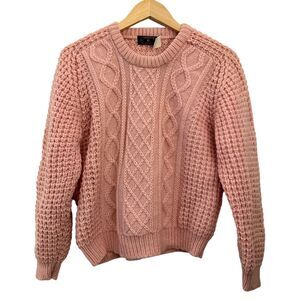 Charter Club Pink 100% New Wool Ireland Cable‎ Knit Crewneck Sweater Size M